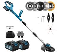 Desbrozadora con batería de 1200 W con 2 baterías y cargador, desbrozadora | Desbrozadora con batería de 16800 rpm, con cepillo para malas hierbas, indicador de nivel de batería