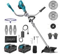 Desbrozadora con batería de 18 - 42 V, accionamiento directo sin escobillas, 2 x 3000 mAh, 15-20 minutos de autonomía, silencioso, para jardín, césped, malas hierbas, 2 baterías + 1 cargador