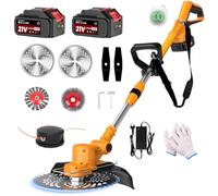 Desbrozadora con batería de 21 V, batería para baterías Makita, desbrozadora 4 en 1 sin escobillas, incluye batería de 2 x 4,0 Ah, desbrozadora con cepillo para césped y juntas de pavimento (naranja)