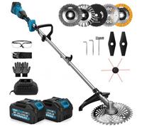 Desbrozadora con batería para baterías Makita (incluye 2 baterías y | Desbrozadora con batería de 1380 W, con cepillo para malas hierbas, desbrozadora 7 en 1, 18800 rpm, motor sin escobillas para