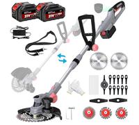 Desbrozadora con batería y cargador, 21 V, desbrozadora para batería Makita, incluye 2 baterías de 4,0 Ah, desbrozadora con cepillo para malas hierbas, cabezal giratorio 90°, para jardín (gris)
