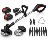 Desbrozadora Eléctrica a Batería 12V/98VF - 18.000 RPM | Incluye 2 Baterías, Cargador, Disco Metálico, Cuchillas | Cortacésped Inalámbrico Ligero y Potente | Cortabordes eléctrico