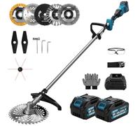 Desbrozadora para baterías Makita de 1380 W, con 2 baterías y cargador | Desbrozadora con batería 7 en 1 con cepillo para malas hierbas, motor sin escobillas de 18800 rpm para jardín