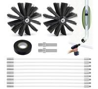 Deshollinador de Chimeneas, Kit de Cepillo Deshollinador con 2 Cepillos de Estufa de 150 MM, 9 Varillas Flexibles de 410 MM, Limpia Chimeneas para Leña Chimeneas, Conducto, Tubo, Secador