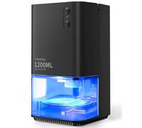 Deshumidificador 1200ML, Heelay® Deshumidificador Eléctrico Bajo Consumo Silencioso 7 LED Colores Portátil Apagado Automático Descongelación Automático Baño Dormitorio Oficina RV Negro