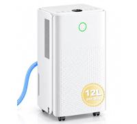 Deshumidificador, 12L/Día Deshumificadores Electrico con Depósito de 2,2L, 3 Modos, Silencioso, Bajo Consumo, Drenaje Continuo, Temporizador 24h, Control Automático de Humedad para Hogar, Blanco