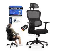 DESKSPACE Move - Silla de Oficina ergonómica 150 kg, garantía 5 años, Negra | Soporte lumbar autoajustable, inclinación en 3 posiciones, respaldo regulable en altura, malla transpirable