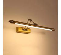 DESLP Aplique Espejo Baño Vintage, Lampara de Espejo Baño Latón con Brazo Ajustable e Base de Acero Inoxidable, LED Luz Espejo Maquillaje Lámpara Armario Impermeable para Inodoro,50cm/8w