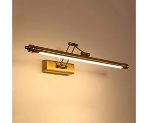 DESLP Aplique Espejo Baño Vintage, Lampara de Espejo Baño Latón con Brazo Ajustable e Base de Acero Inoxidable, LED Luz Espejo Maquillaje Lámpara Armario Impermeable para Inodoro,50cm/8w