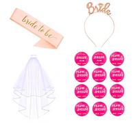 Despedida de Soltera Accesorios - Kit Novia con Diadema BRIDE, Velo, Banda 'Bride to Be' + 12 Pegatinas (10 'TEAM BRIDE' y 2 'BRIDE TO BE')"