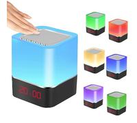 Despertador 5 en 1, altavoz Bluetooth, luz nocturna, lámpara de noche con sensor táctil, luz cálida regulable y cambio de color, lámpara de mesa LED RGB, altavoz inalámbrico para niños, dormitorio