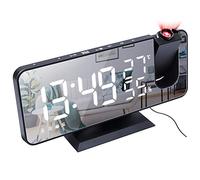 Despertador con proyector, LED digital con proyección de 180°, radio despertador con puerto USB, gran pantalla LED, alarma dual, 4 niveles de luminosidad de proyección con regulador automático, radio
