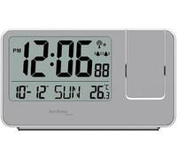 Despertador con proyector, que incluye radio, proyección de la temperatura y la hora, color plateado