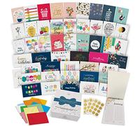Dessie Surtido de 100 tarjetas de cumpleaños únicas con saludos en el interior para empresas e individuos. 100 sobres de colores surtidos, sellos dorados, calendario de cumpleaños en caja de