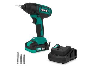 Destornillador de pulso de 20 V, 180 Nm, con batería de 2,0 Ah y cargador rápido, casquillo de 1/4 pulgadas, LED, puntas y accesorios incluidos, para tornillos y pernos largos, modelo S_ID504DC