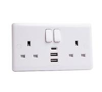 Deta Enchufe conmutado de 2 bandas de 13 A con 2 puertos USB-A y 1 puerto USB-C de 5 V y 4 A de carga
