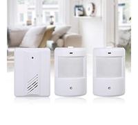 Detector de Movimiento Inalámbrico, Alarma, 2 Emisores | Señal Infrarroja, Campana de Puerta, Luz LED Intermitente, Uso en Tiendas y Hoteles, Transmisión por Radio, Uso Hotelero