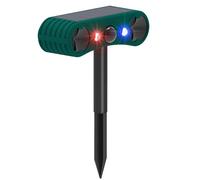 Detector de movimiento solar para exteriores: alarma ultrasónica mejorada por infrarrojos por inducción solar IP65, detector de movimiento exterior 129 dB con luz intermitente rojo/azul