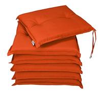 Detex Set de 6 Cojines para Sillas Naranja | 43x39cm, Cintas Sujeción, Lavable 30 °C, Grosor 5 cm, Repelente al Agua, Jardín, Balcón, Exterior, Interior