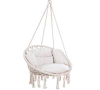 Silla colgante crema 80x60x140cm redonda con cojines