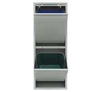 Dettchan Armario para residuos y reciclaje con 2 cubos, 15 galones, gris/azul/verde, acero inoxidable y plástico, puerta inclinable, moderno, 33 x 25 x 92 cm