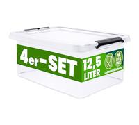 Deuba® 4x Cajas Almacenaje Apilable 12,5L Contenedor Transparente Orden Almacenamiento Organizador Libre BPA Juguetes Libros Ropa Mantas Alimentos