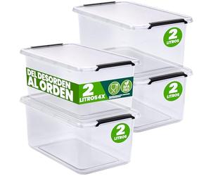 Deuba® 4x Cajas de Almacenaje con Tapa Apilables 2L Transparentes Juguetes Cocina Dormitorio libre de BPA Alimentos