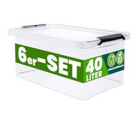 Deuba® 6x Cajas Almacenaje Apilable 40L Contenedor Transparente Orden Almacenamiento Organizador Libre BPA Juguetes Libros Ropa Mantas Alimentos