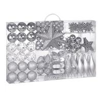 Deuba® Bolas Adornos para Árbol de Navidad Juego de 102 Piezas Mate Brillante Decoración Navideña Hogar Set Completo Colgante Interior Exterior Plateado