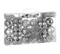 DEUBA® Bolas Árbol de Navidad Set Completo 66 Pzs. Adornos Decoración Brillante Mate Colgante Plateado
