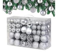 Deuba® Bolas de Navidad Juego de 100 Piezas Ø 3-6 cm Plástico Mate Brillante Decoración Navideña Hogar Adorno Árbol Colgante Interior Exterior Plateado