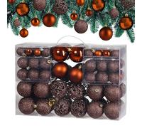 Deuba® Bolas de Navidad Juego de 100 Piezas Ø 3-6 cm Plástico Mate Brillante Decoración Navideña Hogar Adorno Árbol Colgante Interior Exterior Marrón