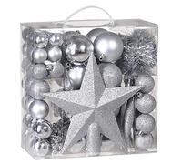DEUBA® Bolas para Árbol de Navidad Set Completo Plateado 77Pzs. Adornos Decoración Colgante Estrella Navideña