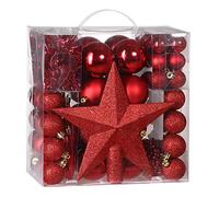 Deuba® Bolas para Árbol de Navidad Set Completo Rojo 77Pzs. Adornos Decoración Colgante Estrella Navideña