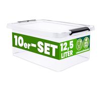 Juego de 10 cajas de almacenamiento transparentes 39x29x17cm 12,5L apilables