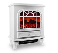 DEUBA Chimenea Eléctrica de Pie 2000W Efecto Llama LED 30m² Blanca | 2 Niveles 1000/2000W, Termostato, Protección Sobrecalentamiento, Calefacción Silenciosa, Brillo Ajustable, Cristal Frontal