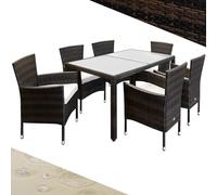 Deuba Conjunto de Poliratán 6 Personas Set de Mesa y 6 Sillas Apilables Cojines Lavables Muebles de Jardín