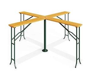 Deuba Mesa Alta de Bar Madera XXL de 4 Brazos | Capacidad 20 Personas, Agujero Sombrilla, Plegable, Fácil Montaje, Marco Acero, Estable, Protectores Suelo, Jardín, Fiestas