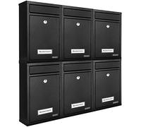 DEUBA Set 6X Buzones de Correos Pared Acero Galvanizado con Cerradura Negro | 2 Llaves por Unidad, Ranura para Cartas, Ventana Identificación, Resistente Humedad, Montaje Fácil, Pisos, Hoteles, Vivienda