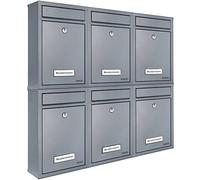 DEUBA Set 6X Buzones de Correos Pared Acero Galvanizado con Cerradura Plata | 2 Llaves por Unidad, Ranura para Cartas, Ventana Identificación, Resistente Humedad, Montaje Fácil, Pisos, Hoteles, Vivienda