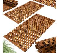 Deuba Set de 2 Alfombras de Baño de Madera de Acacia 80x50cm Alfombrilla para Ducha SPA Certificado FSC