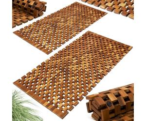 Deuba Set de 2 Alfombras de Baño de Madera de Acacia 80x50cm Alfombrilla para Ducha SPA Certificado FSC