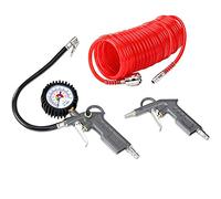 Deuba Set de 3 Piezas para Compresores Estandar Manguera 5m Pistola de soplado Inflador con Manómetro 12Bar Accesorios