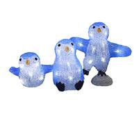DEUBA® Set de 3 Pingüinos Acrílicos LED Adornos Figuras Decoración Iluminada Navideña Interior Exterior Protección IP44