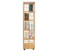 Deurqund Estantería giratoria de bambú de 6 niveles con ruedas para salón | Giratorio 360° con 4 ruedas, 2 frenos, compartimentos abiertos para circulación de aire, con sujetalibros, 37 x 37 x 162 cm