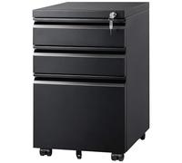 DEVAISE Carro Archivador con Cajones Bloqueables, Mueble Bajo Escritorio Metálico para Impresora, 3 Cajones & Ruedas Giratorias Bloqueables, Negro