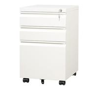 DEVAISE Carro Archivador con Cajones Bloqueables, Mueble Bajo Escritorio Metálico para Impresora, 3 Cajones & Ruedas Giratorias Bloqueables, Blanco