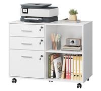DEVAISE Carro Archivo 3 Cajones con Tablero Madera, Mueble para Impresora Diseño Retro, Blanco