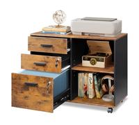 DEVAISE Carro Archivo 3 Cajones con Tablero Madera, Mueble para Impresora Diseño Retro, Marrón