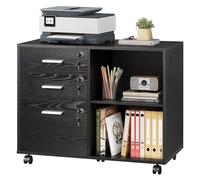 DEVAISE Carro Archivo 3 Cajones con Tablero Madera, Mueble para Impresora Diseño Retro, Negro